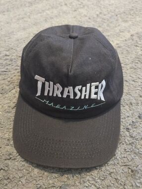 Thrasher Magazine Snapback Hat Cap Charcoal Gray Embroidered Logo Skateboa